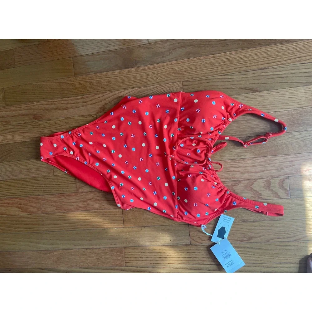 Free Assembly Red Beach Ball Print Cheeky High Leg One Piece Swimsuit L 12-14